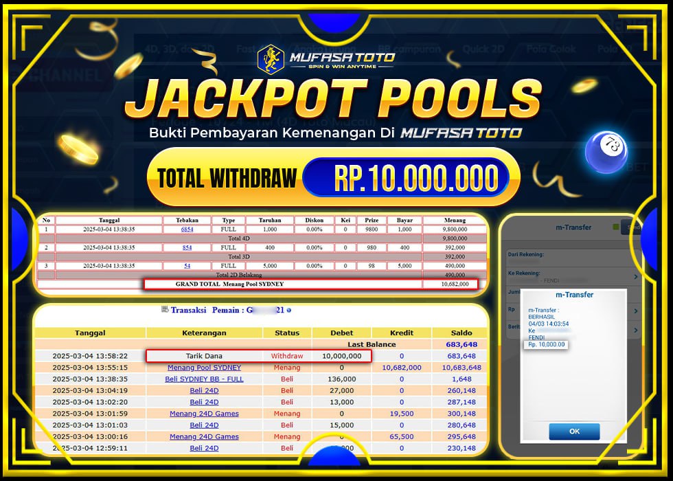 MUFASATOTO JACKPOT POOL SYDNEY 10 juta | LUNAS